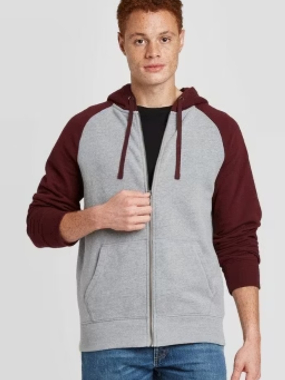 Goodfellow & Co Two-Tone Zip Sweater - Grey & Burgundy